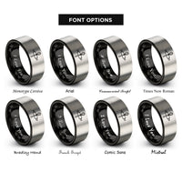 font options for inside engraving on black & silver rolling pin whisk rings