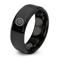 Saw Blade Emblem – Tungsten Wedding Band, 8 mm, Black Comfort-Fit Unisex