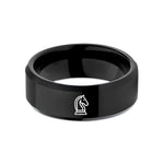 personalized jewelry for her – black tungsten chess knight strategy wedding band