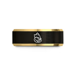thoughtful presents for partner – black & gold tungsten ganesha silhouette wedding band