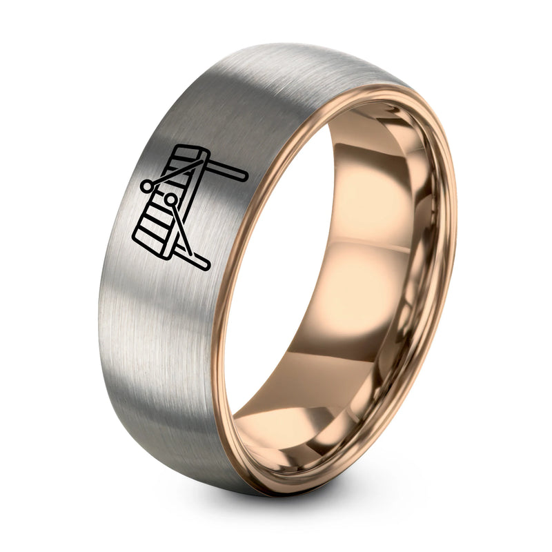 Marimba Mallets – Tungsten Wedding Band, 8 mm, Rose Gold, Silver Comfort-Fit Unisex