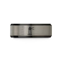 personalized jewelry for her – black & blue & silver tungsten rubjerg lighthouse wedding band