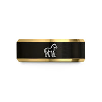 best presents for him – black & gold tungsten foal silhouette standing wedding band