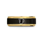 custom engraved rings women – black & gold tungsten measuring cup wedding band