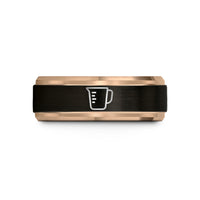 unique rings for women – black & rose gold tungsten measuring cup wedding band
