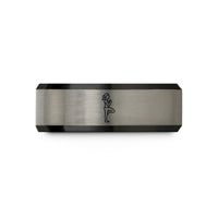 unique rings for couples – black & blue & silver tungsten tree pose vrksasana wedding band