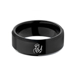 tungsten rings for men – black tungsten painter silhouette wedding band