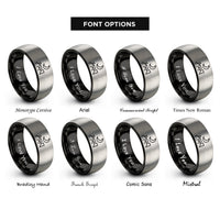 font options for inside engraving on black & silver rooftop moon rings