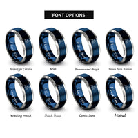 font options for inside engraving on blue & grey rooftop moon rings