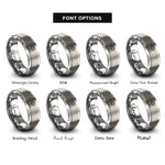font options for inside engraving on gray rooftop tent deployed rings