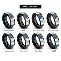 font options for inside engraving on black & blue & grey rooster rings