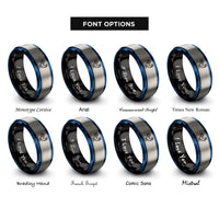 font options for inside engraving on black & blue & grey rooster rings