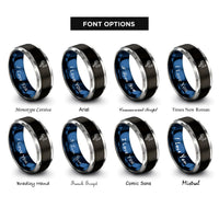 font options for inside engraving on black & blue & gray rooster rings