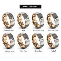 font options for inside engraving on rose gold & grey rooster rings