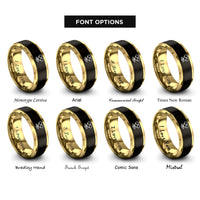 font options for inside engraving on black & gold roots infinity rings