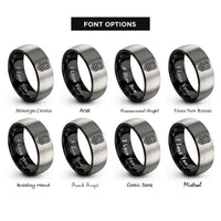 font options for inside engraving on black & grey rope braid pattern rings