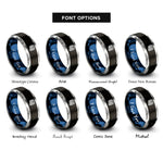font options for inside engraving on black & blue & gray rope coil rings
