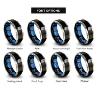 font options for inside engraving on black & blue & gray rope coil rings
