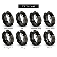 font options for inside engraving on black & grey rope knot rings