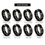 font options for inside engraving on black & grey rosary bead band rings