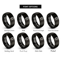 font options for inside engraving on black rosary bead band rings