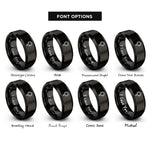 font options for inside engraving on black rosary bead band rings