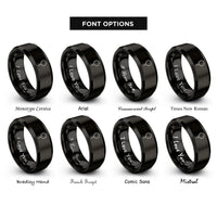 font options for inside engraving on black rosary beads cross rings