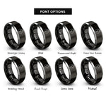 font options for inside engraving on black & grey rosary circle rings