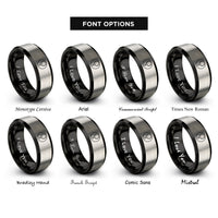 font options for inside engraving on black & gray rosary circle rings