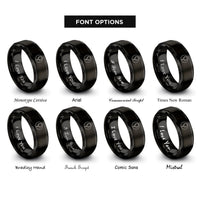font options for inside engraving on black rosary circle rings