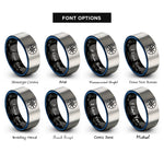 font options for inside engraving on black & blue & gray rose circle rings
