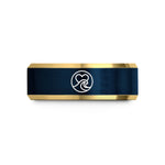 men’s wedding tungsten ring – gold & blue tungsten heart wave crest wedding band