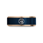 couples tungsten carbide ring – rose gold & blue tungsten heart wave crest wedding band