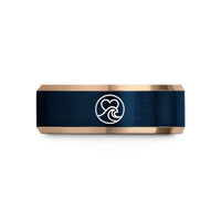 couples tungsten carbide ring – rose gold & blue tungsten heart wave crest wedding band