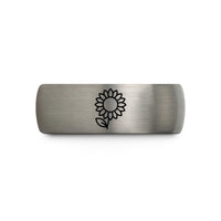 women’s comfort fit band – black & gray tungsten single line sunflower wedding band