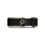 engraved rings for her – black & silver tungsten single line sunflower wedding band