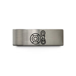custom engraved bands – blue & gray tungsten bolt snap wedding band