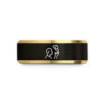 unique wedding band style – black & gold tungsten cap toss silhouette wedding band