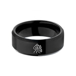 ladies rose gold ring – black tungsten trail map wedding band