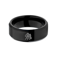 ladies rose gold ring – black tungsten trail map wedding band