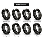 font options for inside engraving on black & gray rose heart infinity rings