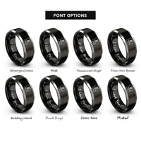 font options for inside engraving on black & gray rose heart infinity rings