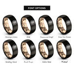 font options for inside engraving on black & rose gold rose rosette circle rings