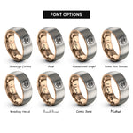 font options for inside engraving on rose gold & silver rose rosette circle rings