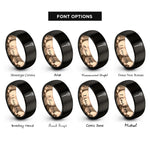 font options for inside engraving on black & rose gold rose stem thorns rings