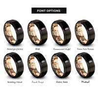 font options for inside engraving on black & rose gold rosemary sprig rings
