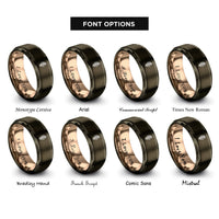 font options for inside engraving on gunmetal & rose gold rosemary sprig rings