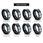 font options for inside engraving on black & blue & gray rotate arrow circle rings