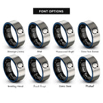 font options for inside engraving on black & blue & gray rotate arrow circle rings