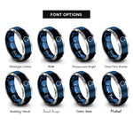 font options for inside engraving on blue & grey rotate arrow circle rings